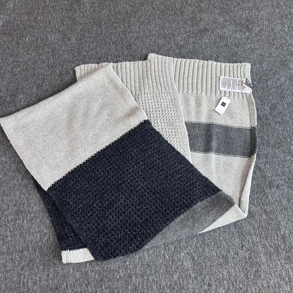 Gap Mens Womens Grey Colorblock Knit Scarf Cotton Blend One Size New